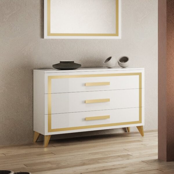 Geneva High Gloss Chest Of 3 Drawers In White And Gold