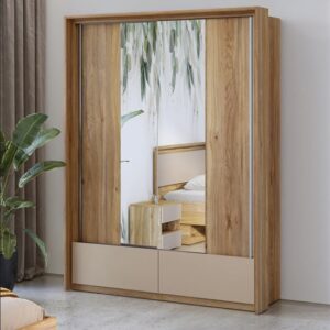 Irving Mirrored Wardrobe With 2 Sliding Doors In Mauvella Oak