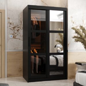 Danville Small Mirrored Wardrobe With 2 Sliding Doors In Black