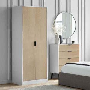 Akron Wooden Wardrobe With 2 Doors In White And Oak