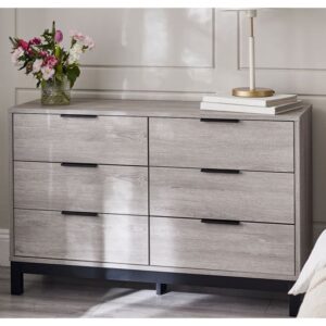 Baara Wooden Chest Of 6 Drawers Wide In Grey Oak