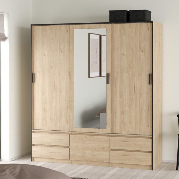 Lebanon Wooden Wardrobe With 2 Sliding Doors 4 Drawers In Oak