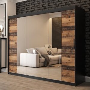 Topeka 3 Mirrored Wardrobe With 3 Sliding Doors In Dark Oak