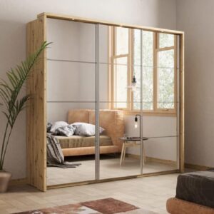 Amarillo Mirrored Wardrobe With 3 Sliding Doors In Oak Shetland