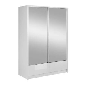 Aztec Mirrored Gloss Wardrobe 154cm With 2 Sliding Doors In White