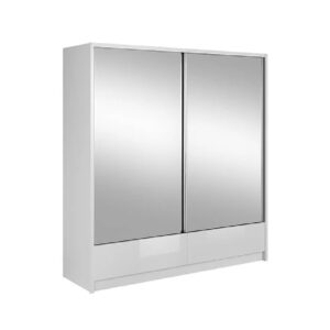 Aztec Mirrored Gloss Wardrobe 204cm With 2 Sliding Doors In White