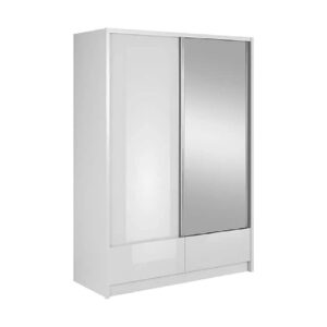 Aztec Mirrored Wardrobe 154cm With 2 Sliding Doors In White Gloss