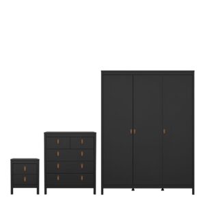 Butler Wooden Bedroom Set With 3 Doors Wardrobe In Black