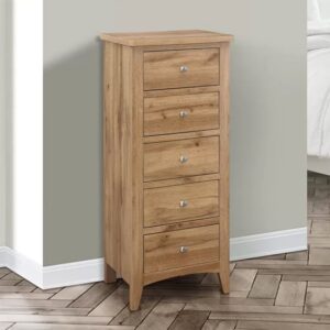 Hebron Wooden Chest Of 5 Drawers Tall In Oak