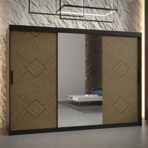 Keene II Mirrored Wardrobe 250cm With 2 Sliding Doors In Black