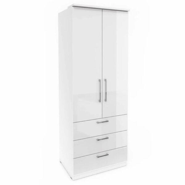 Olathe Wooden Wardrobe With 2 Doors 3 Drawers In White