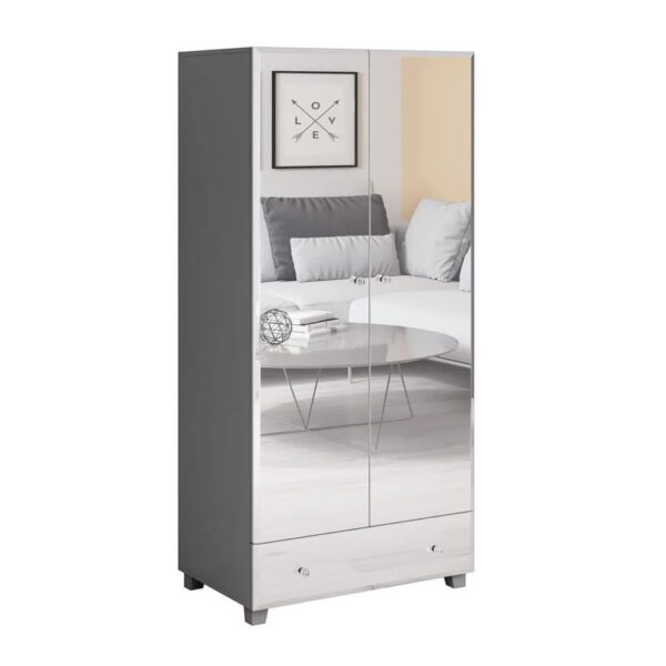 Bangor Mirrored Wardrobe With 2 Doors In Grey