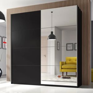 Biella Wooden Wardrobe 2 Sliding Doors 221cm In Matt Black