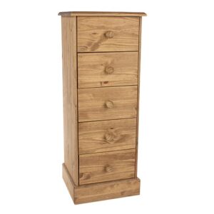 Calixto Wooden Narrow Chest Of 5 Drawers In Oak