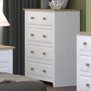 Chatfield Wooden Chest Of 4 Drawers In White And Oak