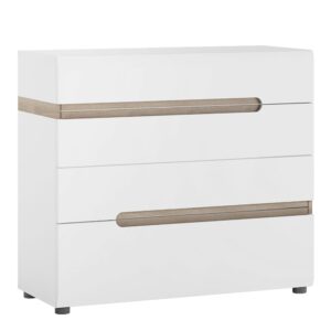 Cheya High Gloss Chest Of 4 Drawers In White And Truffle Oak