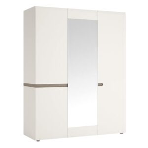 Cheya Mirrored Wardrobe With 3 Doors In White And Truffle Oak