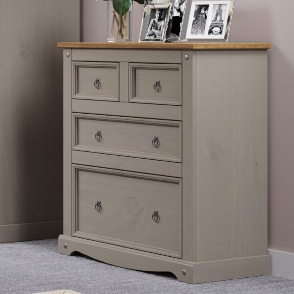 Consett Wooden Chest Of 4 Drawers In Grey And Oak