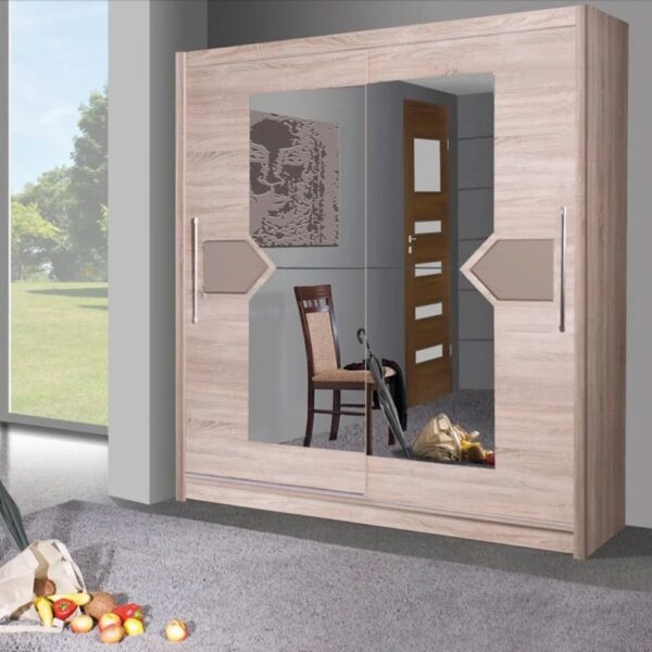 Danville Mirrored Wardrobe 200cm 2 Sliding Doors In Sonoma Oak