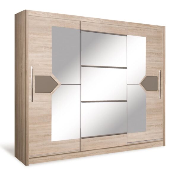 Danville Mirrored Wardrobe 240cm 2 Sliding Doors In Sonoma Oak