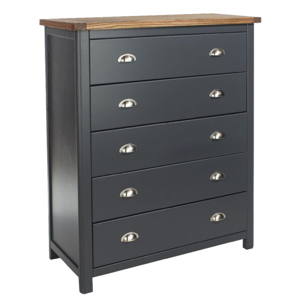 Delavan Wooden Wide Chest Of 5 Drawers In Oak And Black