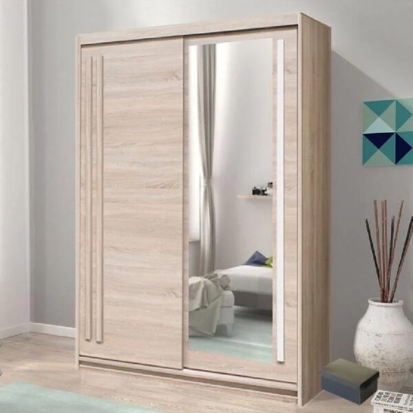 Elmira Wooden Wardrobe 175cm With 2 Sliding Doors In Sonoma Oak