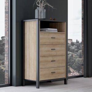 Harbor Wooden Chest Of 4 Drawers In Matt Black And Oak