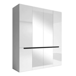 Houston Mirrored High Gloss Wardrobe With 4 Doors In White