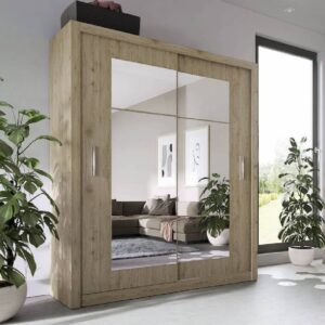 Ionia Mirrored Wardrobe With 2 Sliding Doors In San Remo Oak