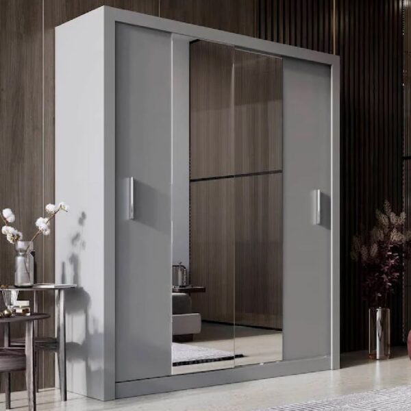 Ionia Wooden Wardrobe With 2 Sliding Doors In Matt Grey