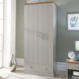 Kirkby Wardrobe In Soft Grey With Oak Effect Top