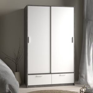 Liston Wooden Wardrobe With 2 Doors 2 Drawers In White Concrete