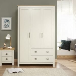 Loftus Large Wardrobe In Cream With Oak Effect Top