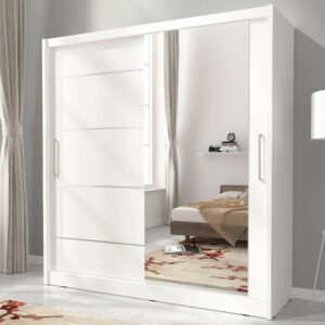 Mack 180cm Wooden Wardrobe With 1 Sliding Doors In Matt White