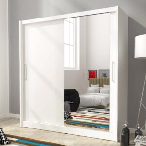 Mack Mirrored Wardrobe 180cm With 2 Sliding Doors In Matt White