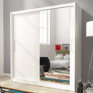 Mack Mirrored Wardrobe 200cm With 2 Sliding Doors In Matt White