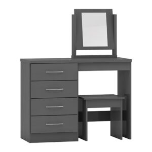 Mack Wooden Dressing Table Set With 4 Drawers In Grey