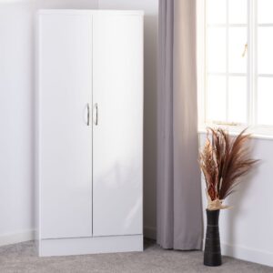 Mack Wooden Wardrobe With 2 Doors And High Gloss Front In White