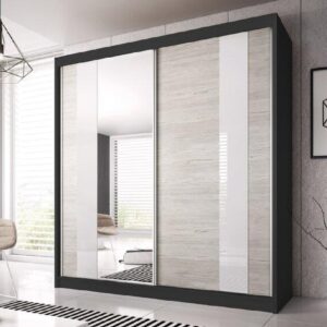 Mesa 203cm Mirrored Wardrobe And 2 Sliding Doors In Matt Black