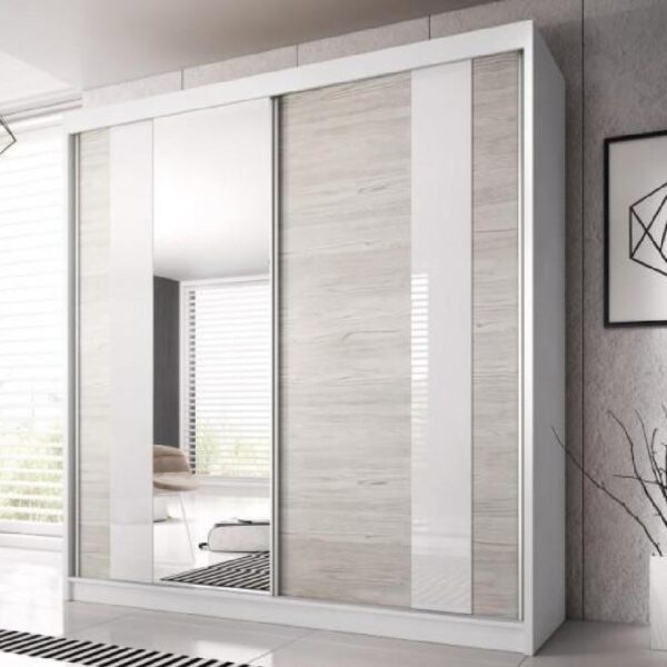 Mesa 203cm Mirrored Wardrobe And 2 Sliding Doors In Matt White