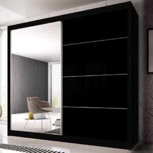 Mesa 233cm Mirrored Wardrobe And 2 Sliding Doors In Black Gloss