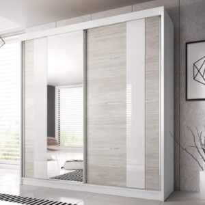 Mesa 233cm Mirrored Wardrobe And 2 Sliding Doors In Matt White