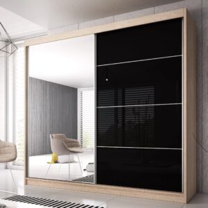 Mesa 233cm Mirrored Wardrobe And 2 Sliding Doors In Oak Black Gloss