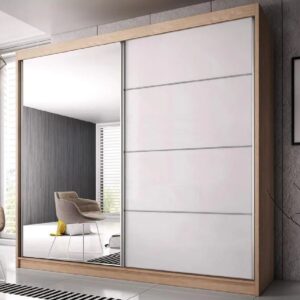 Mesa 233cm Mirrored Wardrobe And 2 Sliding Doors In Oak White Gloss