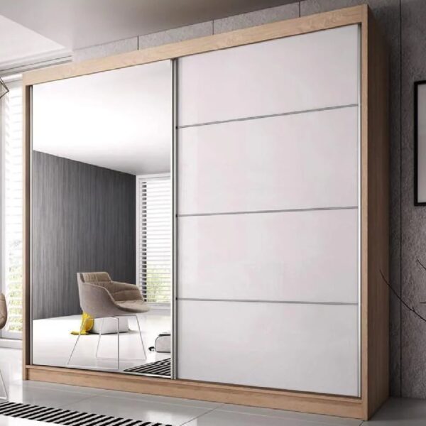 Mesa 233cm Mirrored Wardrobe And 2 Sliding Doors In Oak White Gloss