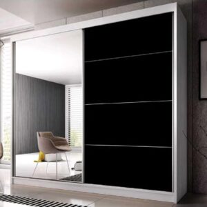 Mesa 233cm Mirrored Wardrobe And 2 Sliding Doors In White Black Gloss