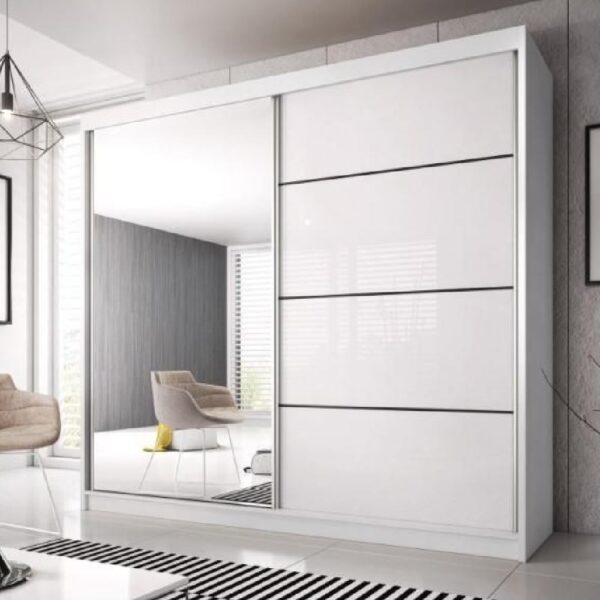 Mesa 233cm Mirrored Wardrobe And 2 Sliding Doors In White Gloss