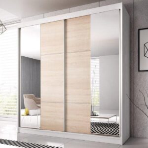 Mesa 233cm Mirrored Wardrobe With 2 Sliding Doors In Matt White