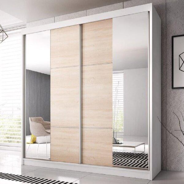 Mesa 233cm Mirrored Wardrobe With 2 Sliding Doors In Matt White