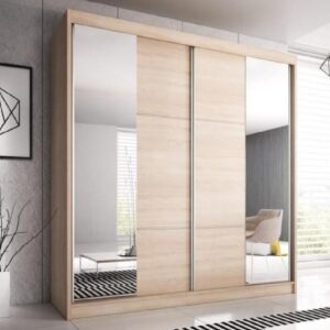 Mesa 233cm Mirrored Wardrobe With 2 Sliding Doors In Sonoma Oak